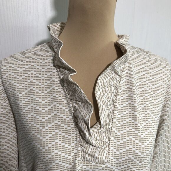 J. McLaughlin Durham Catalina Cloth Womens XL Beige Ruffle V-Neck 3/4 Sleeve Top - Picture 2 of 10